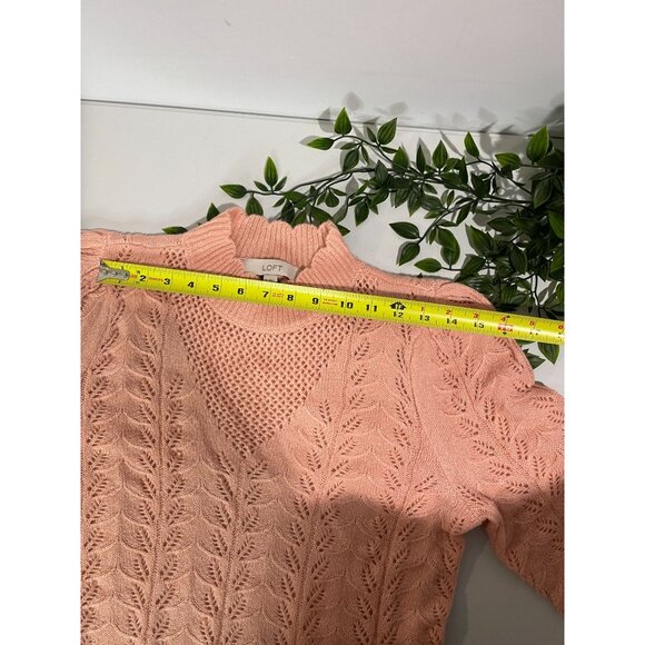 Loft Womens Scalloped Mock Neck Sweater Pink Leaf Pattern Knit Acrylic/Nylon S - Picture 7 of 9